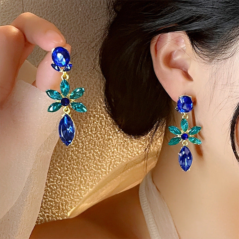 Wholesale Colorful diamond studded silver needle bow Blingbling Earrings