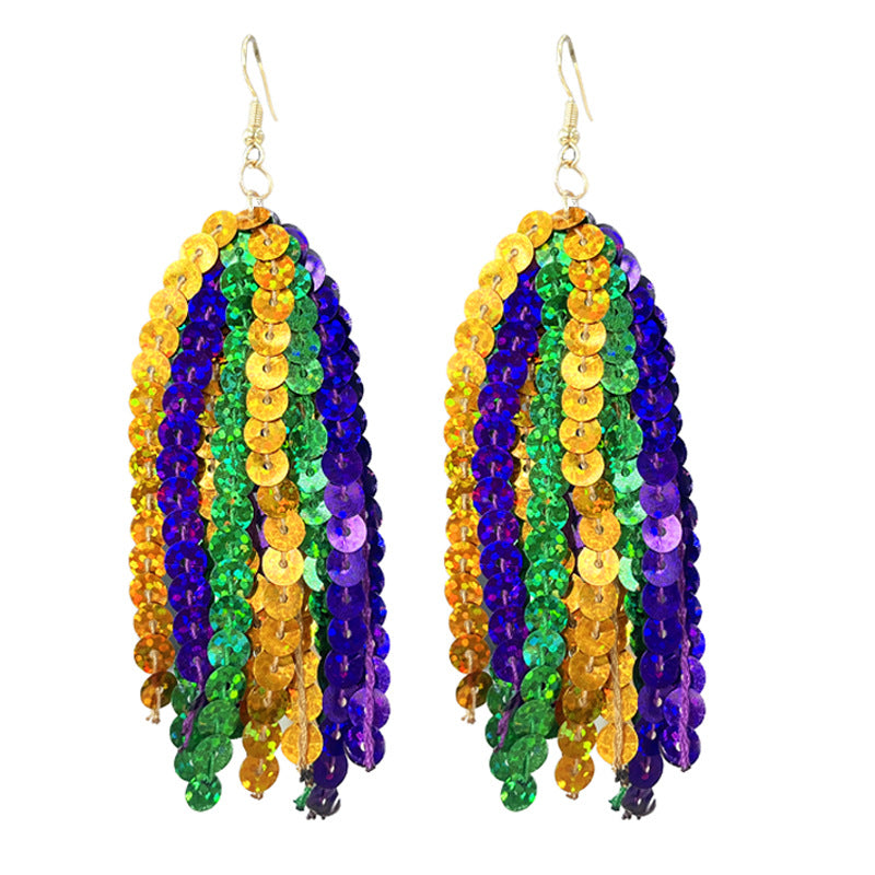 Wholesale Carnival Atmosphere, Multiple Materials, Glitter, Tassels, Bright Beads, Feather Earrings