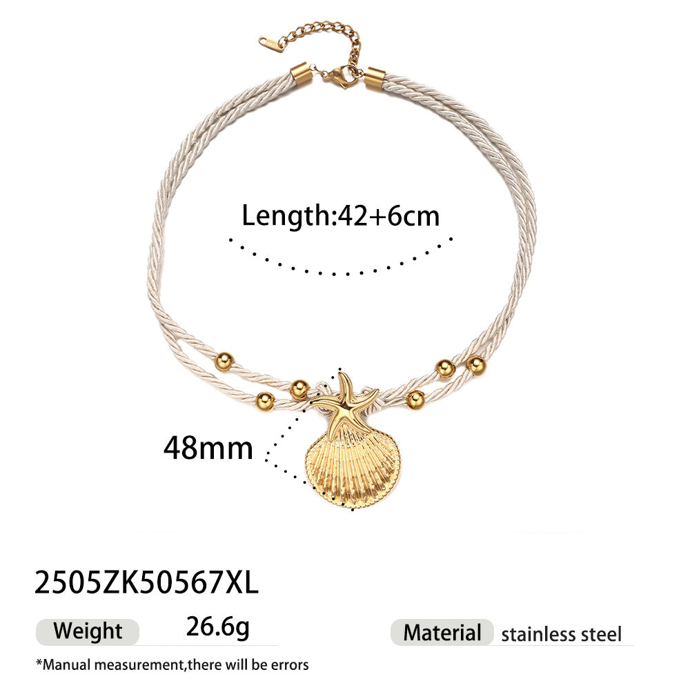 Wholesale Tyna European and American Light Luxury 18K Gold Stainless Steel Conch Sea Star Sun Thick Rope Necklace All-match Cross-border Trendy Jewelry