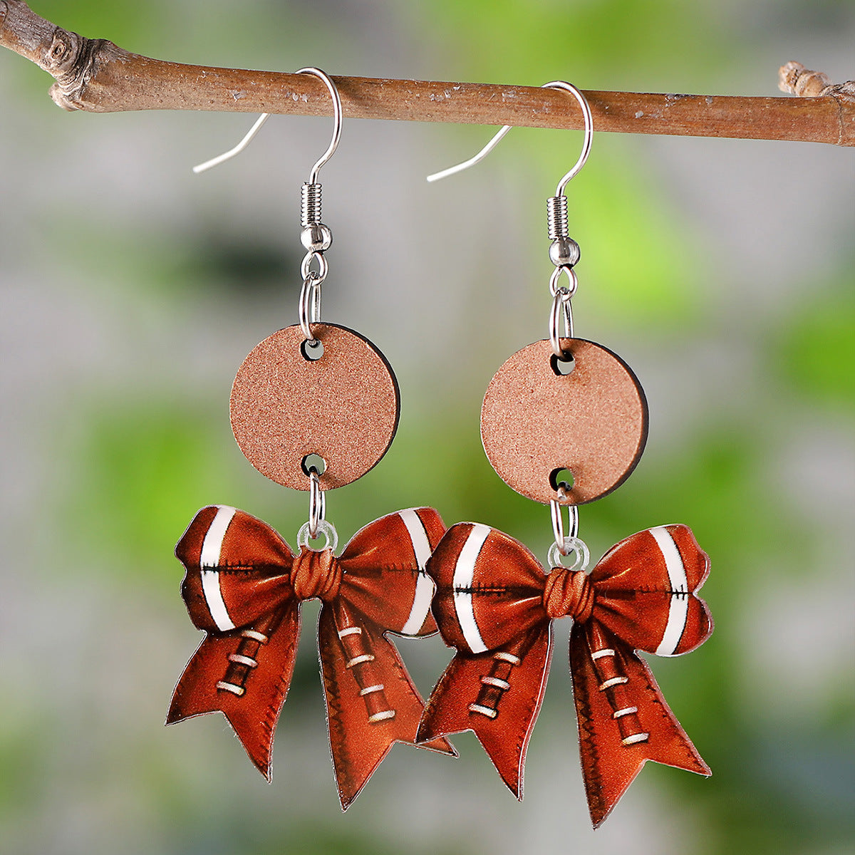 Wholesale New Sports Style Ball Bow Round Pieces Stitching Pendant Earrings Acrylic Earrings Gift