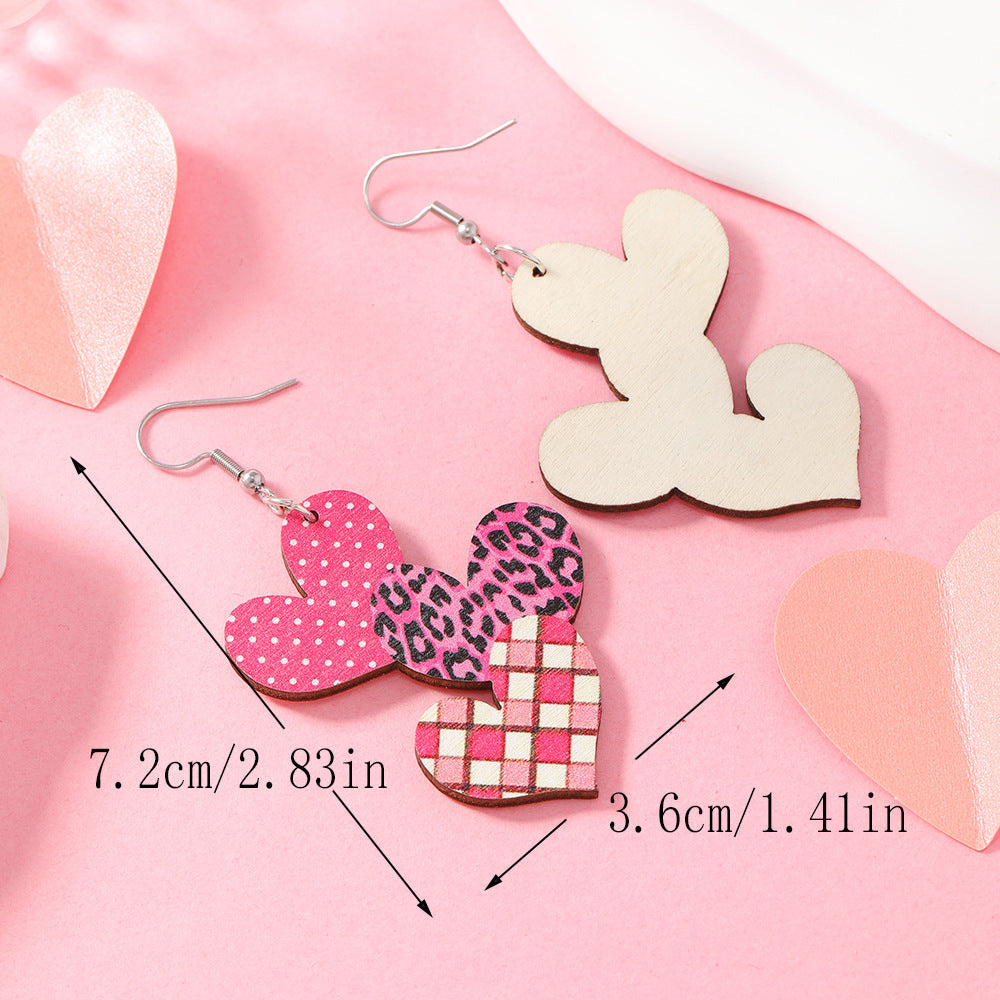 Wholesale Valentine's Day Pink Love Letter Wooden Earrings