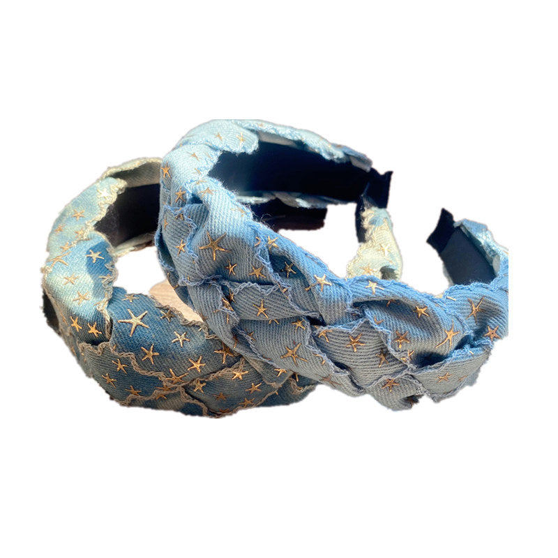 Wholesale Three-dimensional Hot Stamping Five-pointed Star Denim Braided Twist Headband