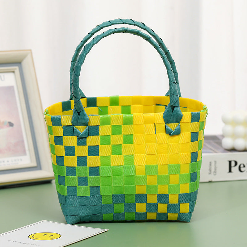 Wholesale Children's flower cute summer beach colorful literary hand-woven handbag