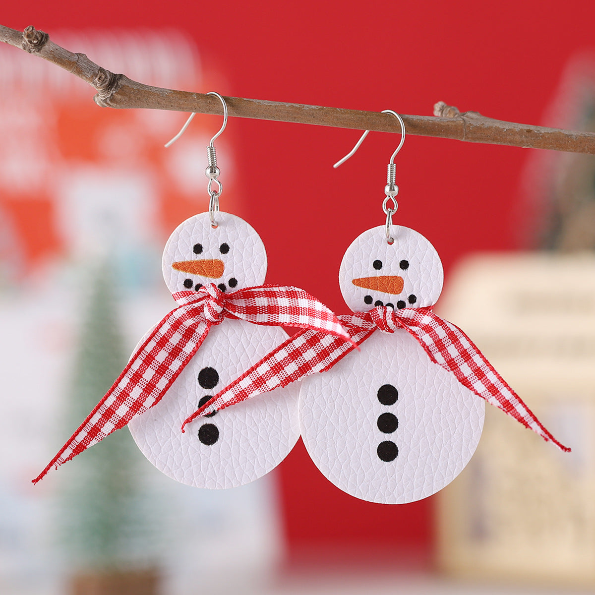 Wholesale Christmas snowman f plaid ribbon earrings