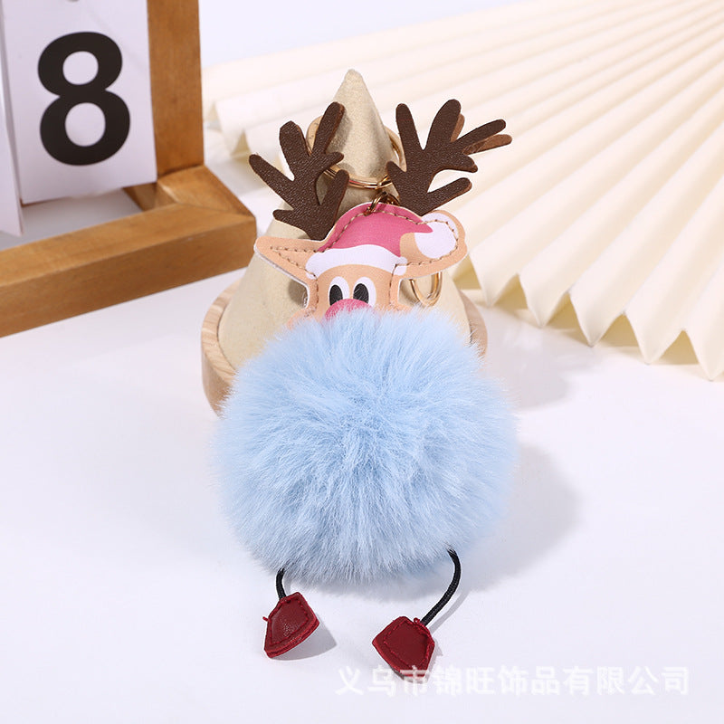 Wholesale Christmas Leather Elk Santa Claus Fur Ball Keychain