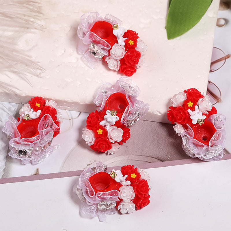 Wholesale 10pcs Heavy Resin Camellia Crystal Shoes Full of Diamond Beads