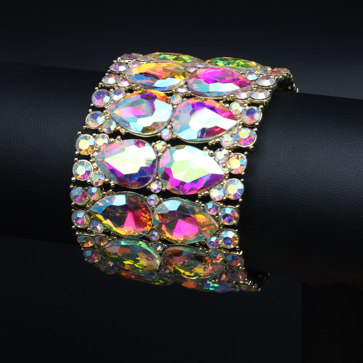 Wholesale Fashion Rhinestone Elastic Bracelet Alloy Gold AB Women S Party Jewelry Accessory