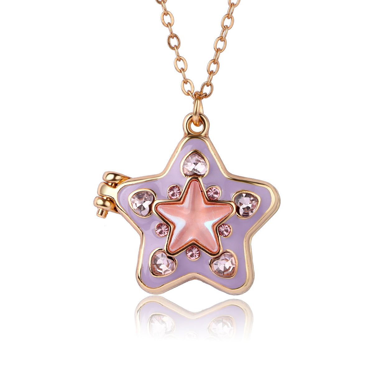Wholesale  opening and closing five-pointed star colored diamond clavicle chain starfish necklace