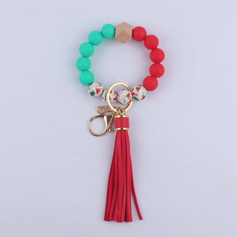 Wholesale Silicone Leopard Bead Wrist Leather Keychain DIY