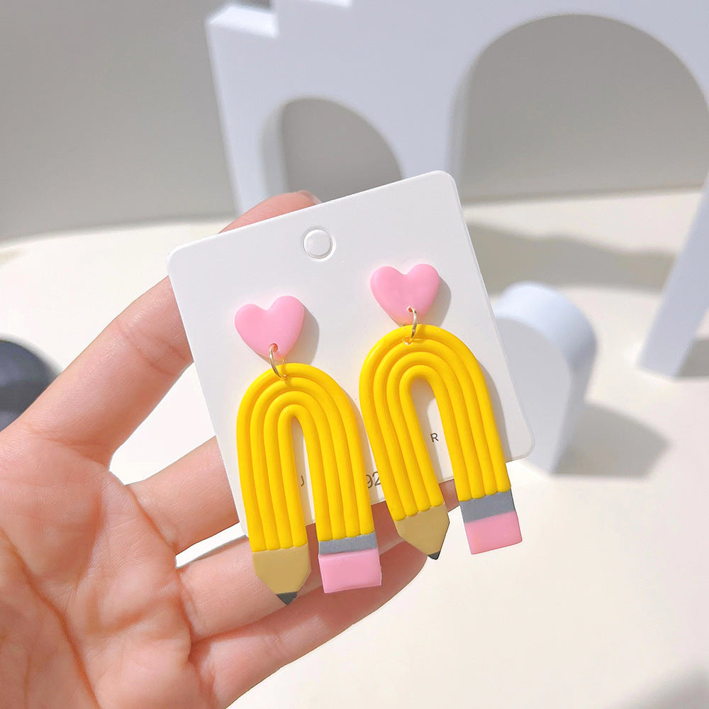 Wholesale Teacher's Day Soft Clay Elbow Striped U-shaped Earrings