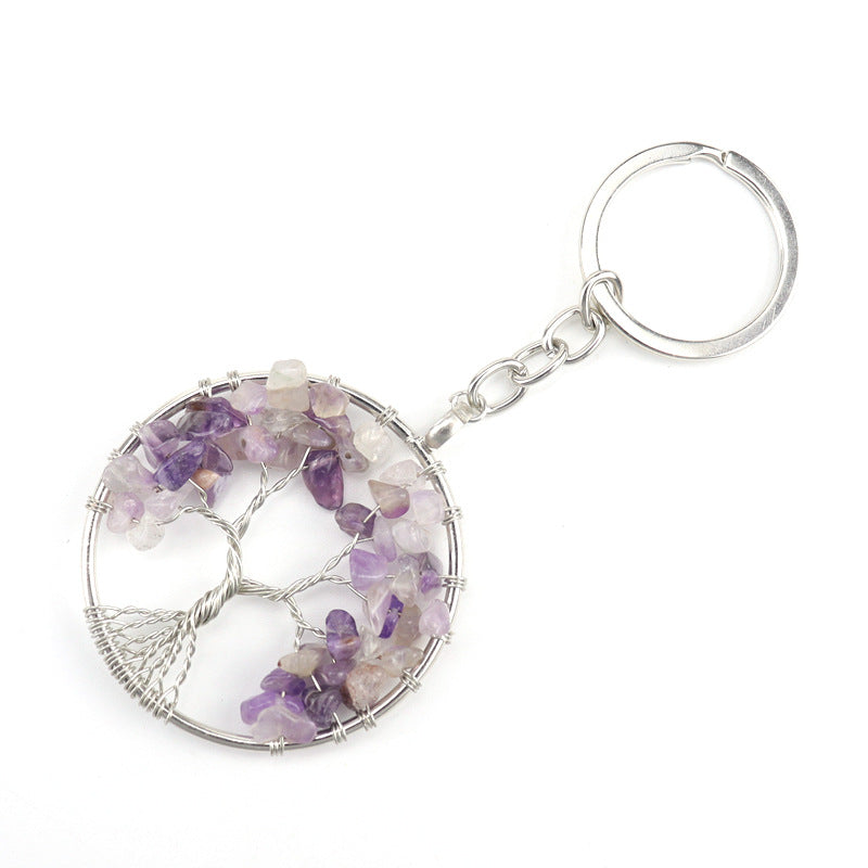 Wholesale Natural Crushed Stone Crystal Tree Root Tree of Life Pendant Keychain