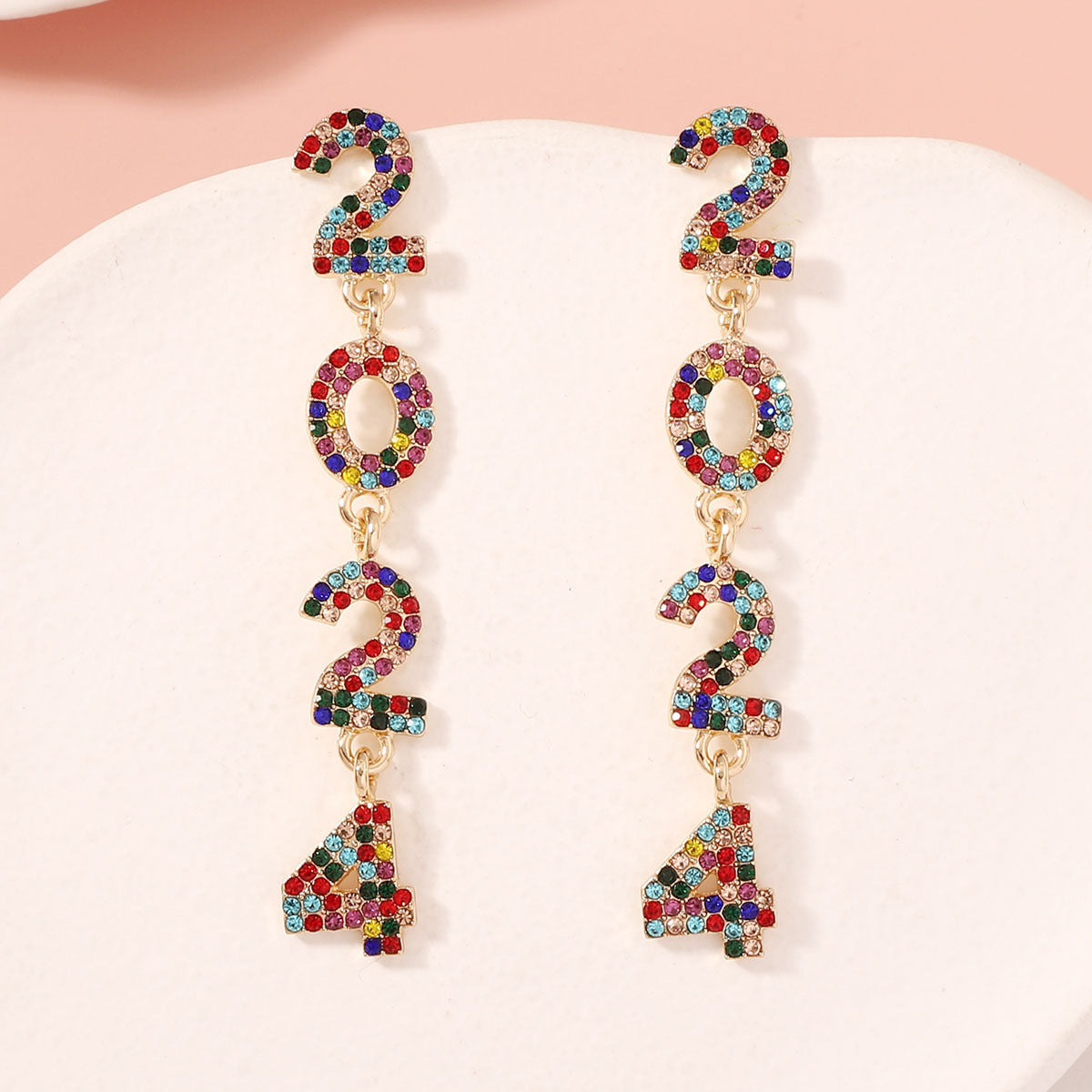 Wholesale 2024 Full Diamond Digital Zinc Alloy Earrings