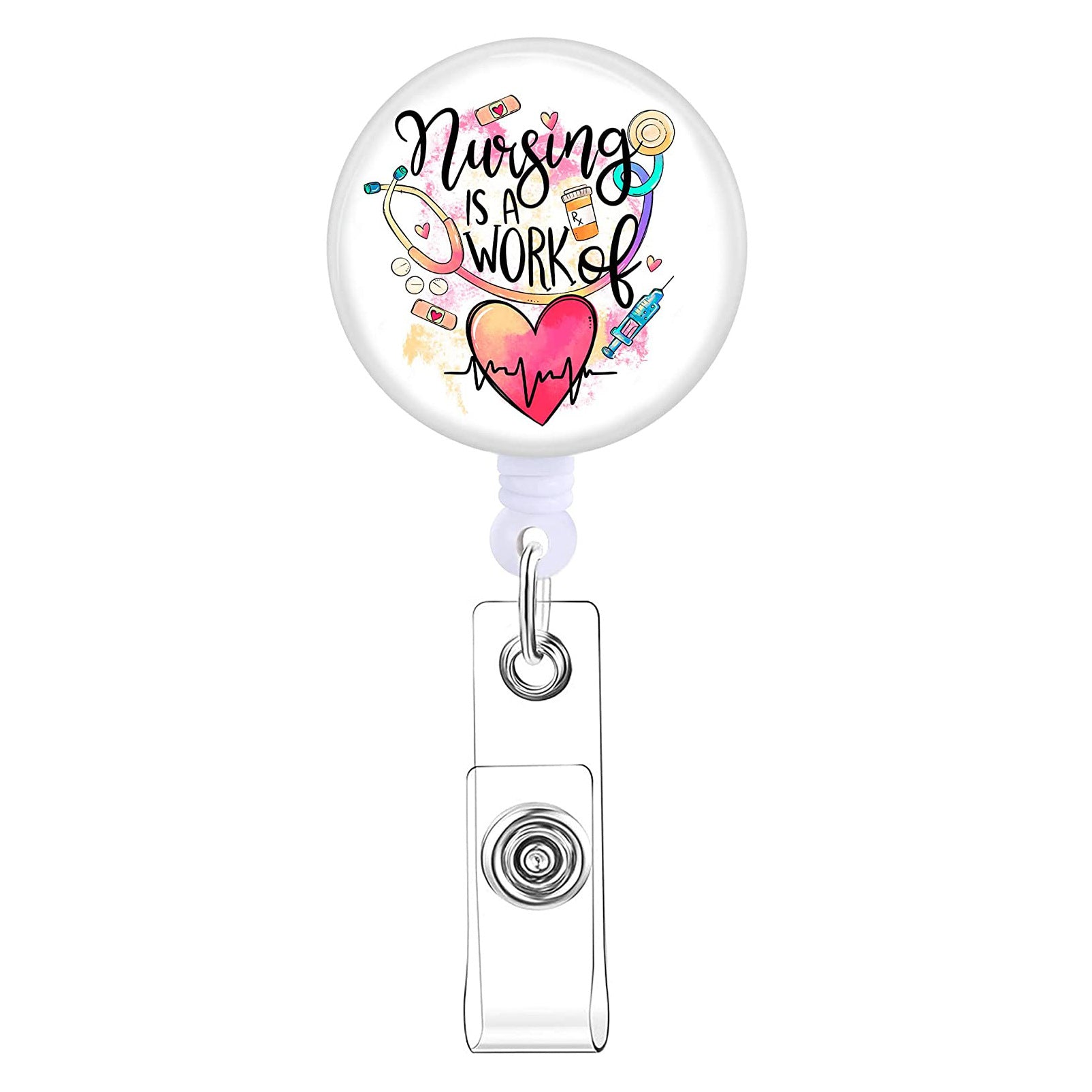 Wholesale ABS Simple Six Color Circular Mountaineering Buckle Sports Telescopic Keychain ABS Drip Glue Patch Colorful Gradient Heart Stethoscope Emblem Scroll Telescopic Keychain