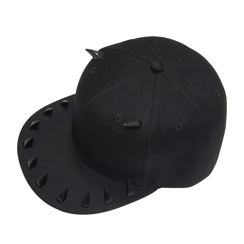 Wholesale Punk Horn Rivet Hip Hop Flat Brim Baseball Cap