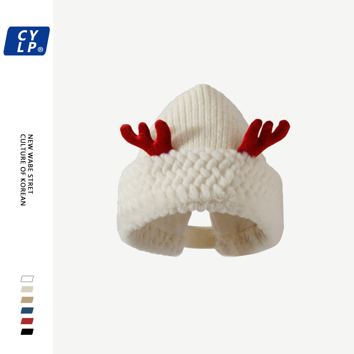 Wholesale Red Christmas cute deer antler plush knitted hat