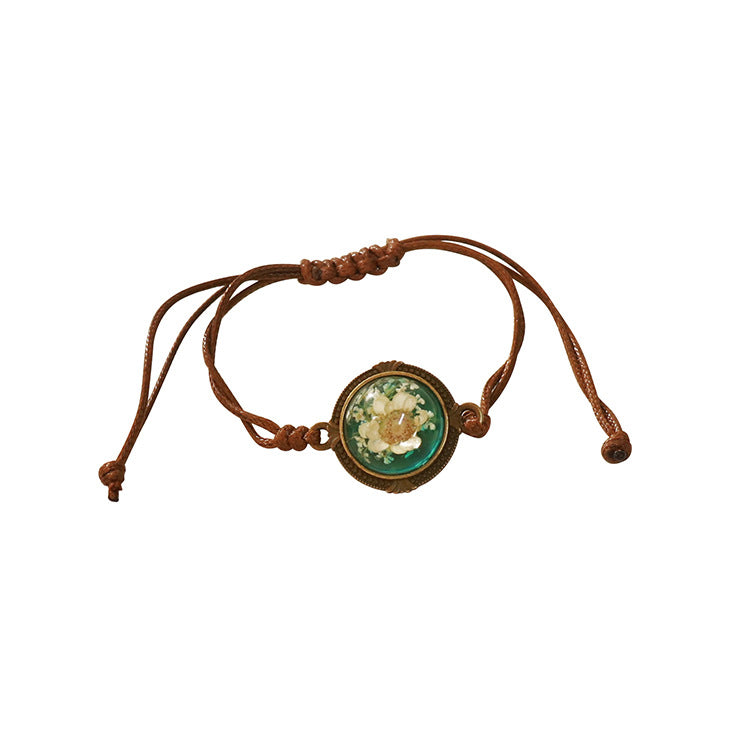 Wholesale 6pcs Vintage Maillard Dried Flower Wax Rope Bracelet