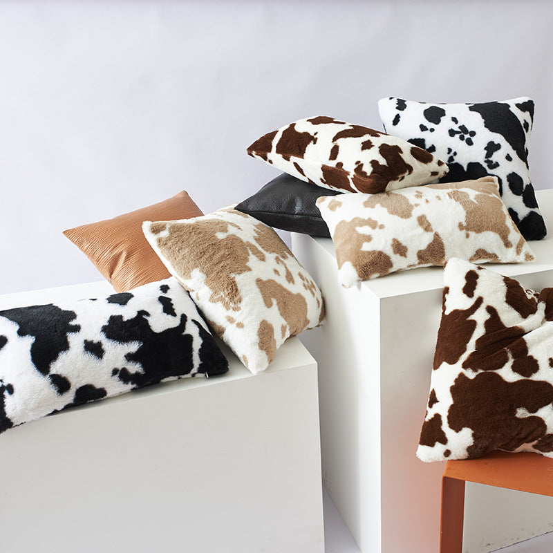 Wholesale cow flower plush double-sided pillow cover sofa cushion cover without core