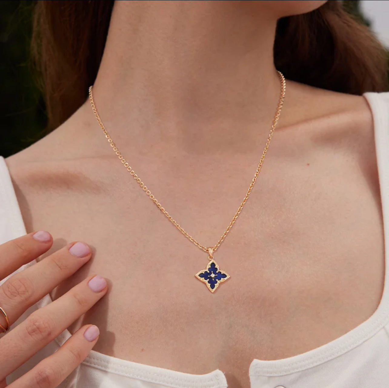 Wholesale Lucky Clover Square Crystal Zircon Pendant Necklace