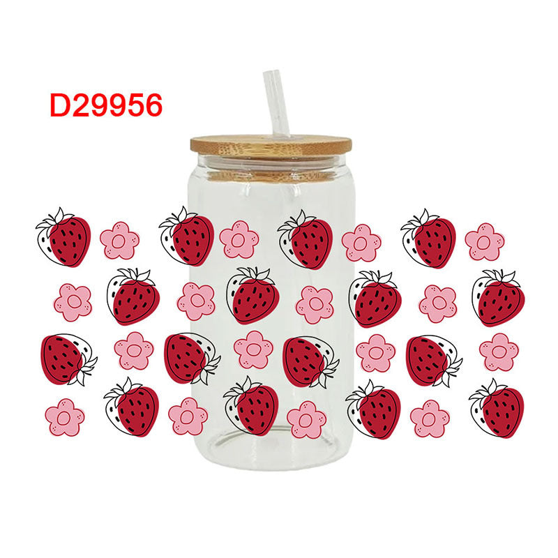 Wholesale Pink Strawberry Bow 16oz Cup UV DTF Wrap