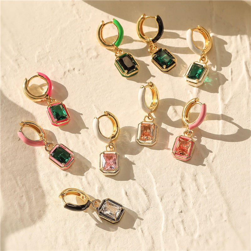 Wholesale Oil Drops with Colored Diamond Square Earrings