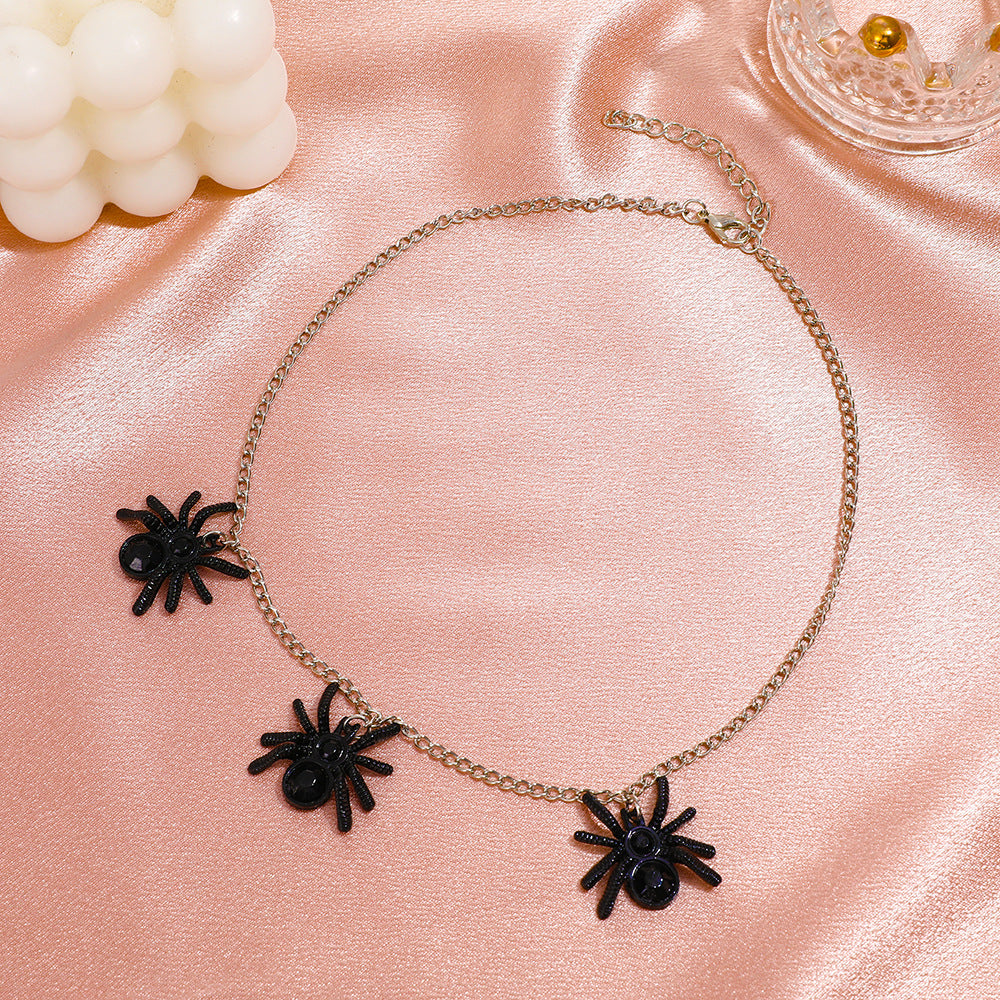 Wholesale Halloween Gothic Black Spider Pendant Alloy Necklace