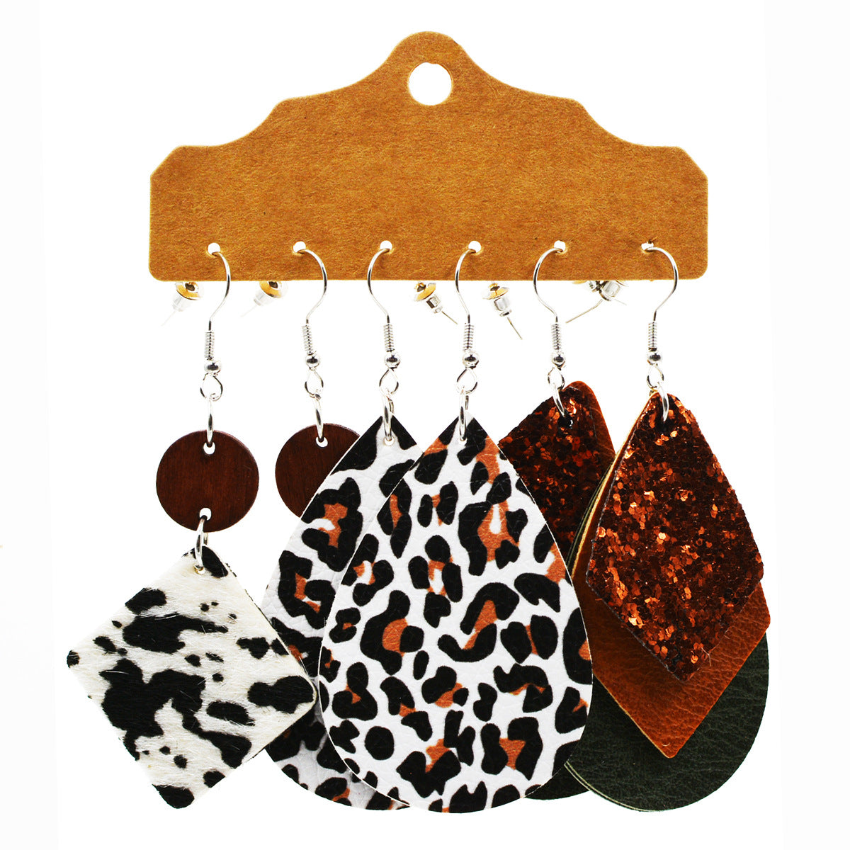 Wholesale Multi-layered Leather Earrings Symmetrical Love Earrings