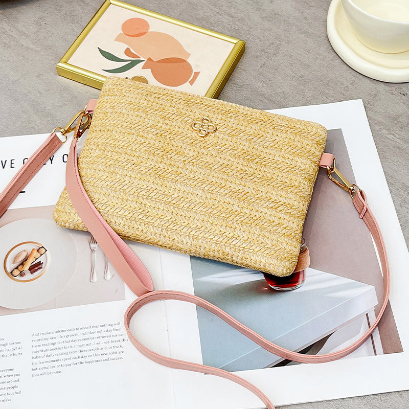 Wholesale Small flower embellished woven clutch crossbody shoulder bag