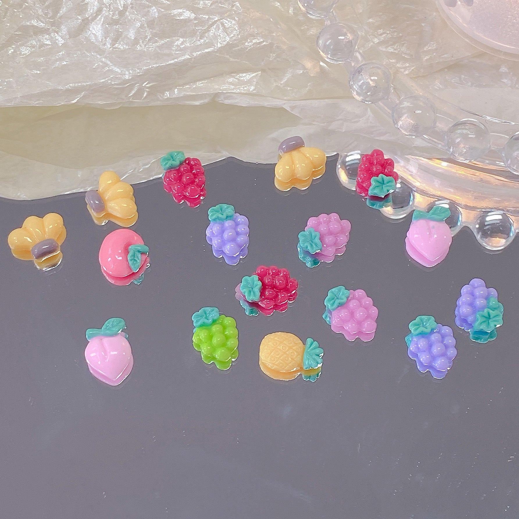 Wholesale 10PCS/Pack Cream Colored Fruit Resin Nail Stickers