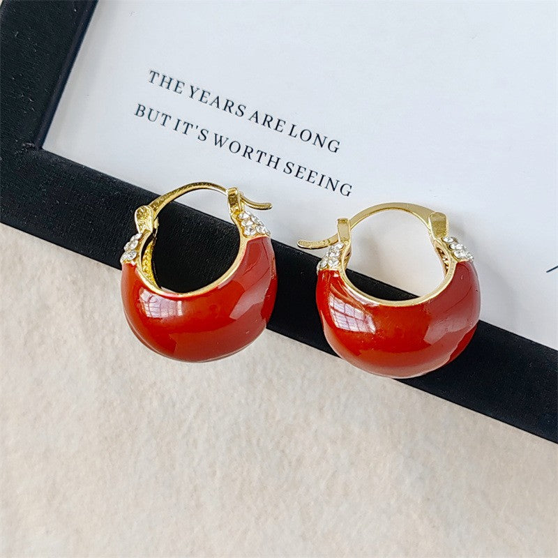 Wholesale New Chinese Style Red Heart Earrings Vintage Elegant Qipao Match Zinc Alloy Fashion Accessory