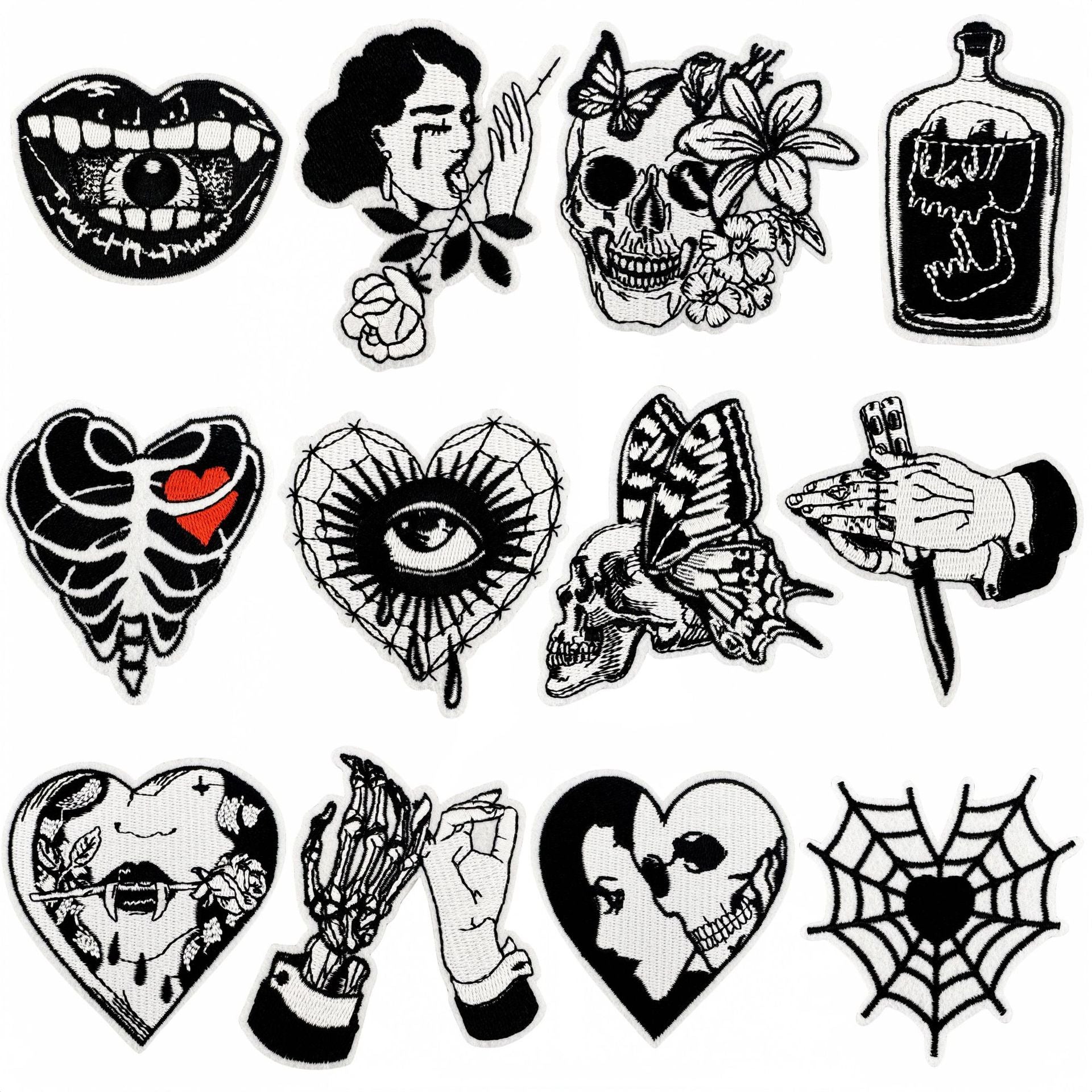 Wholesale Polyester Embroidered Patch Punk Horror Black White Chic DIY Decorative Accessory For Shoes Hats