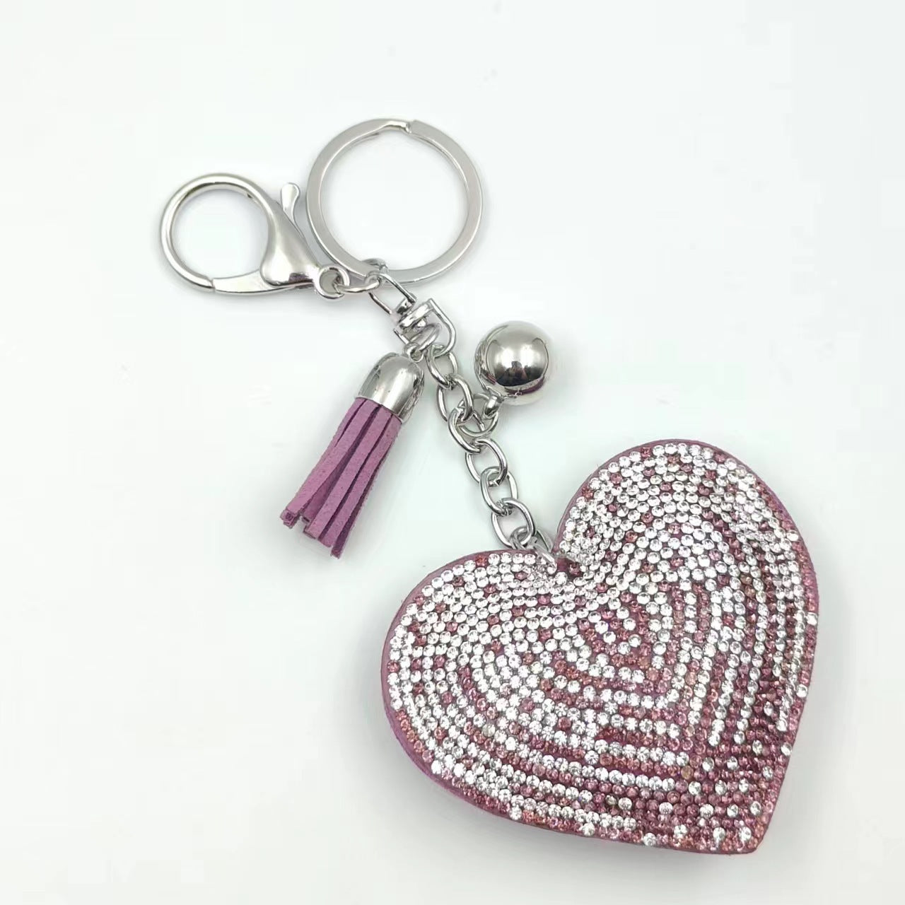 Wholesale Peach Heart Leather Fashion Flannelette Rhinestone Tassel Keychain
