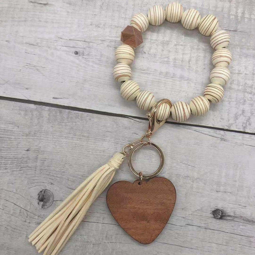 Llavero de cuentas de cuentas de madera al por mayor