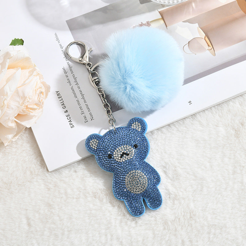 Wholesale Cute Little Bear Plush Ball Rhinestones Pom Pom
 Keychain
