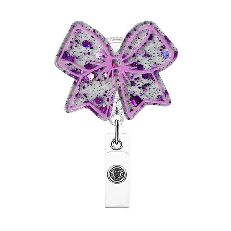 Wholesale Acrylic pink bow retractable name tag Badge Reels