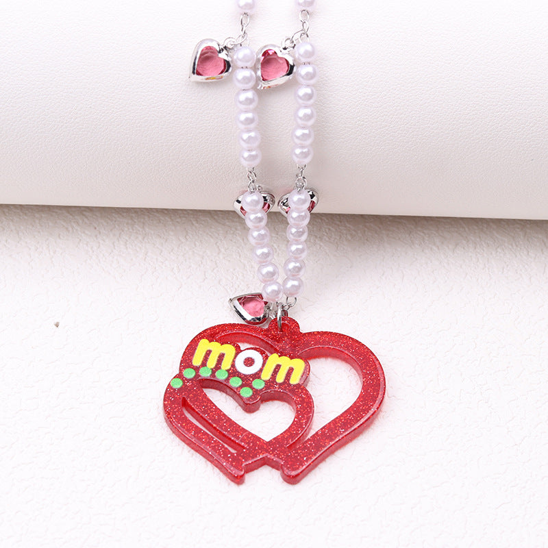 Wholesale Mother's Day Red Love Irregular Acrylic Necklaces