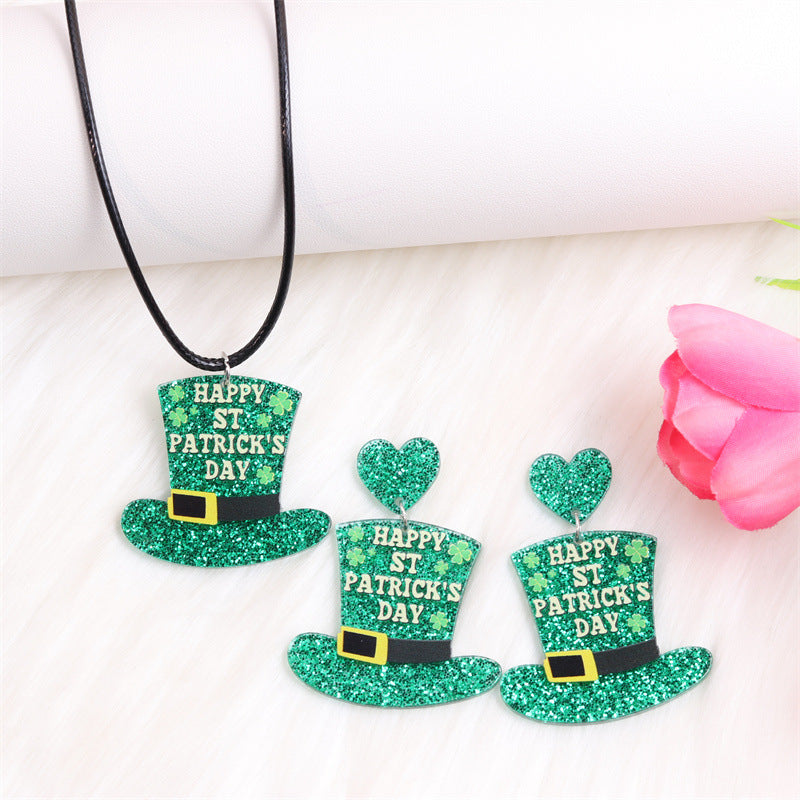 Wholesale St.  Patrick' s shamrock hat-shaped letter Acrylic Earrings