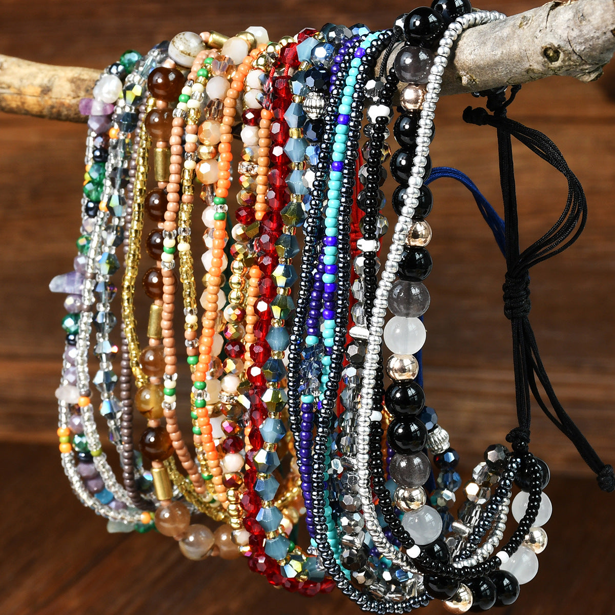 Wholesale Bohemian multi-layer natural gravel crystal beaded bracelet