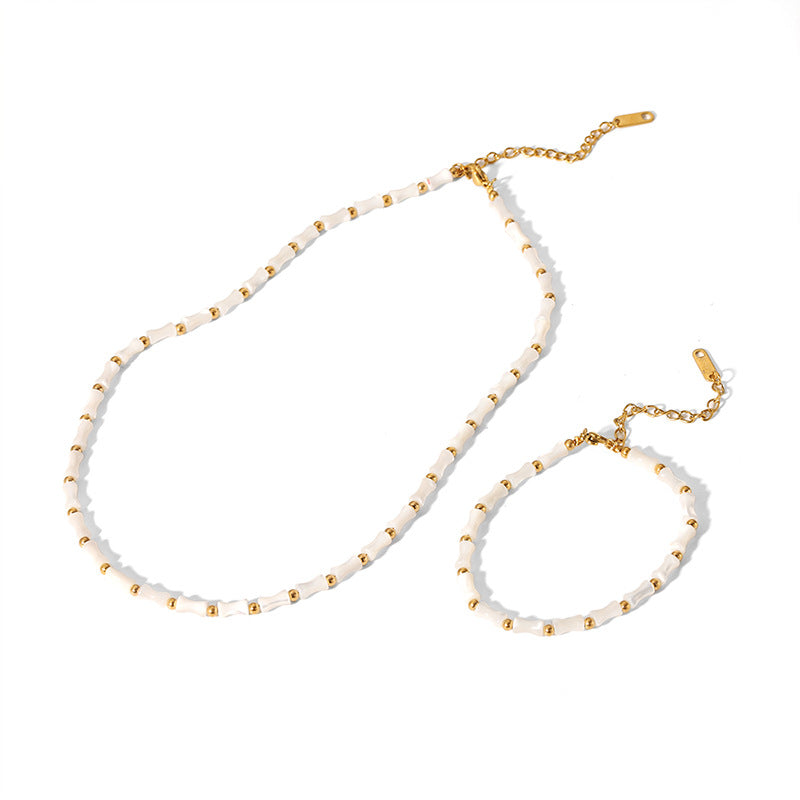 Wholesale Vintage Natural Shell Bamboo Rusty Steel Gold Plated Necklace