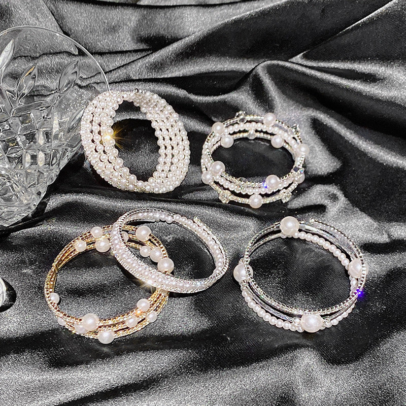 Wholesale Double-layer Pearl Rhinestone Bracelets