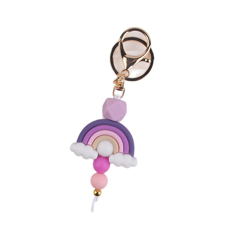 Wholesale Rainbow Teething Ring Clip With Silicone Beads  Keychain.