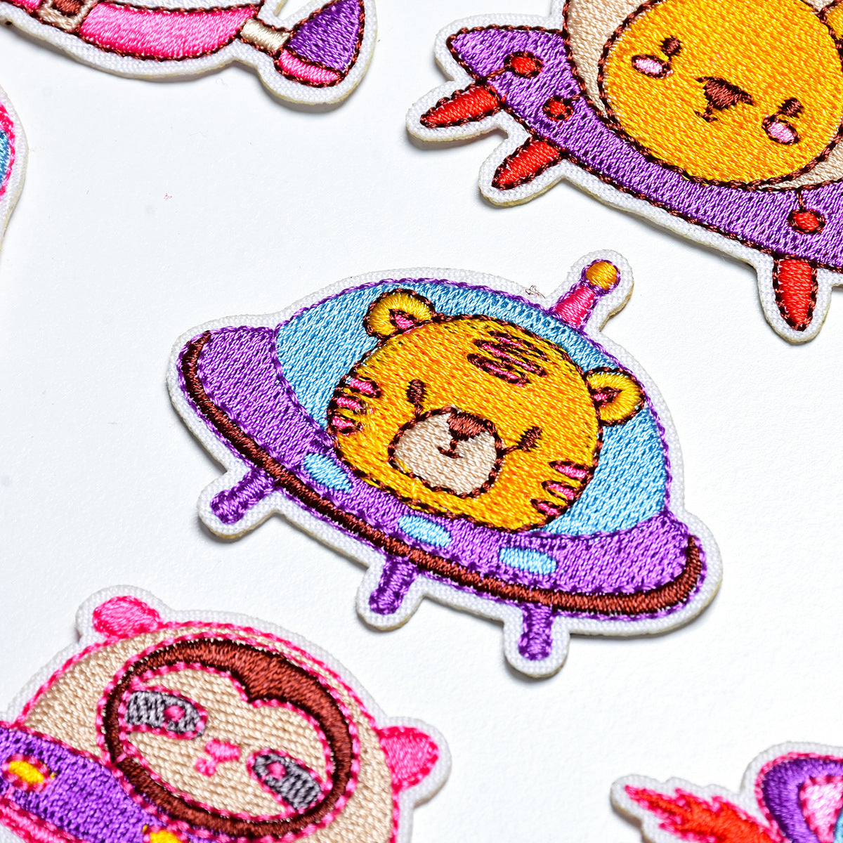 Wholesale Cartoon Rocket Flying Saucer Animal Embroidered Iron On Cloth Patch Decorative For Jeans