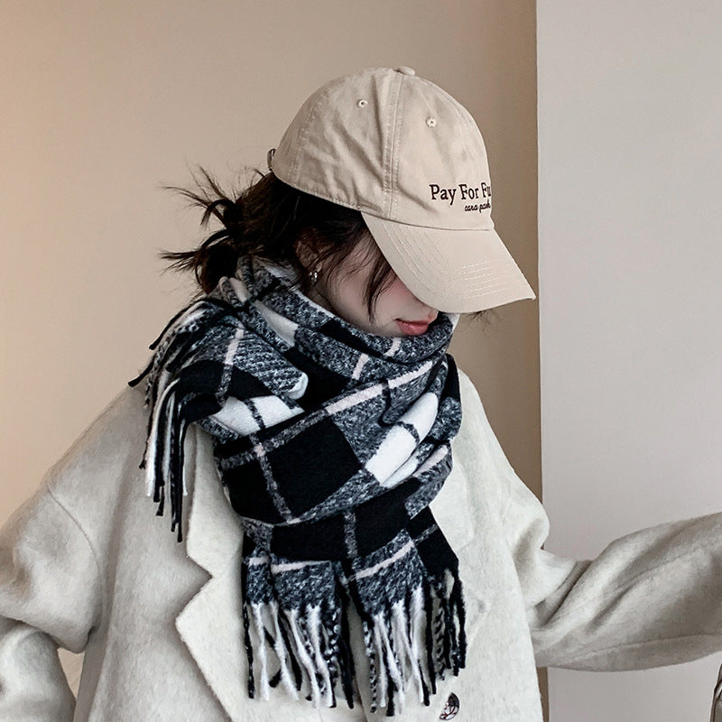 Wholesale Korean Version  Imitation Cashmere Retro Grid Japanese Tassel Shawl Winter Warm Scarf