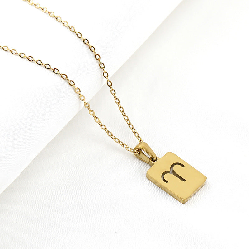 Wholesale Stainless Steel 18K Gold Square Hollow Twelve Constellation Pendants Necklaces