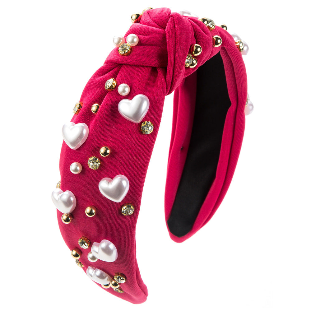 Wholesale Fashion Valentine's Day Love Pearl Wide Brim Knotted Beaded All-match Sweet Headband