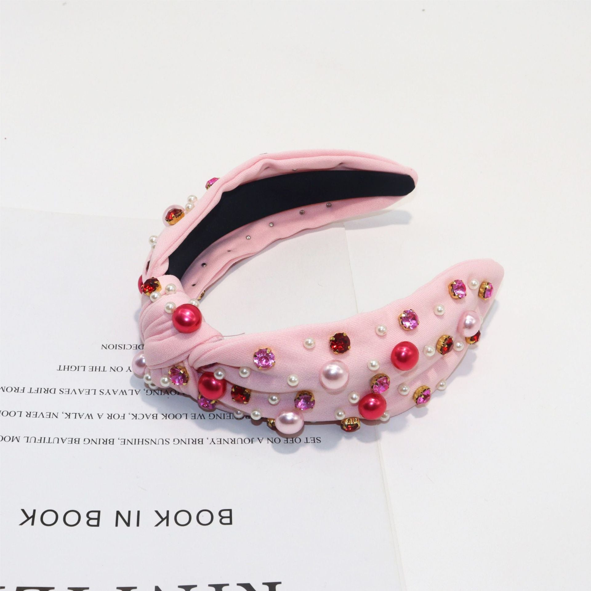 Wholesale Valentine's Day Pearl Rhinestone Fabric High Cranial Top Hair Hoop Face Wash Out Headwear