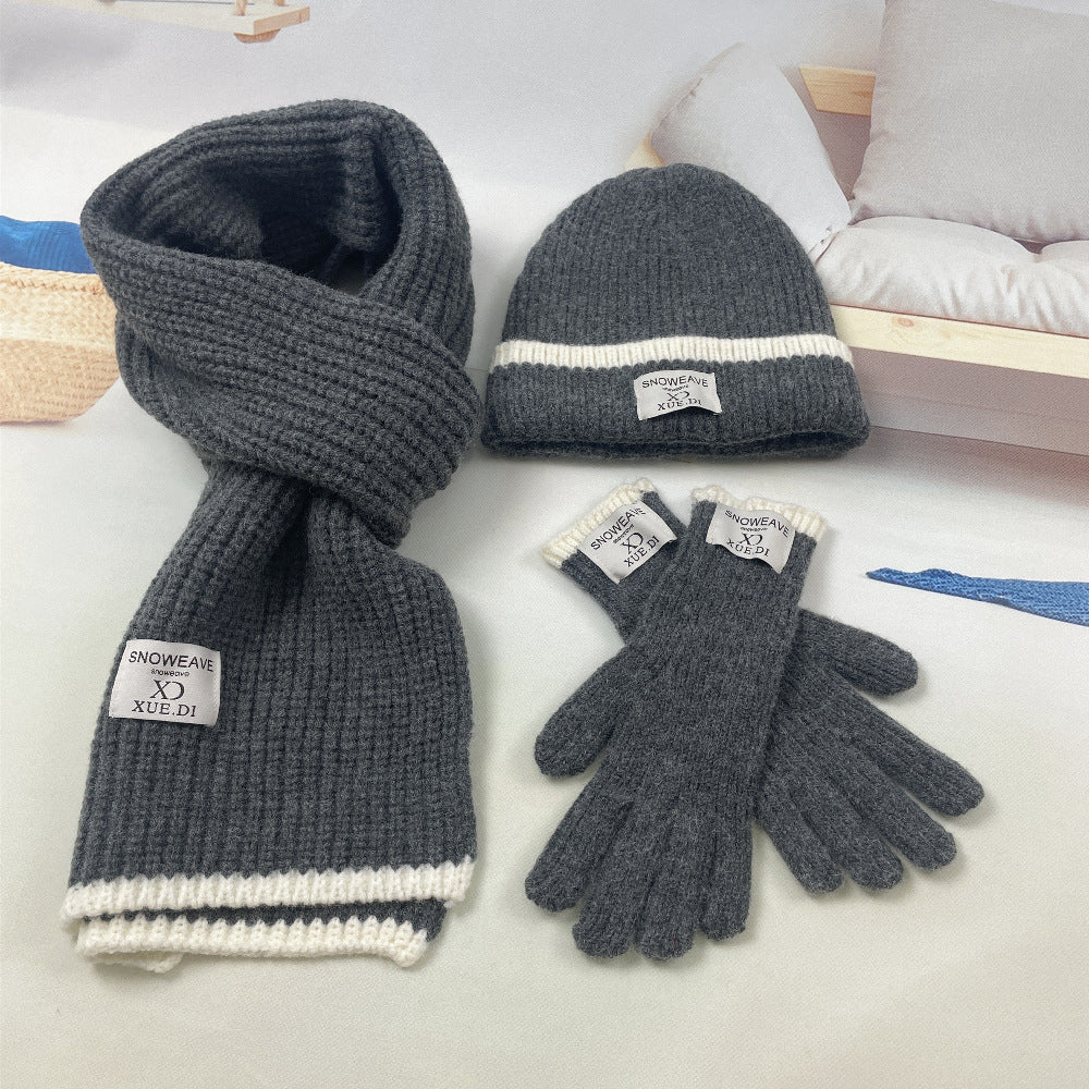 Wholesale Winter Knitted Wool Scarf Hat Gloves Three-piece Set