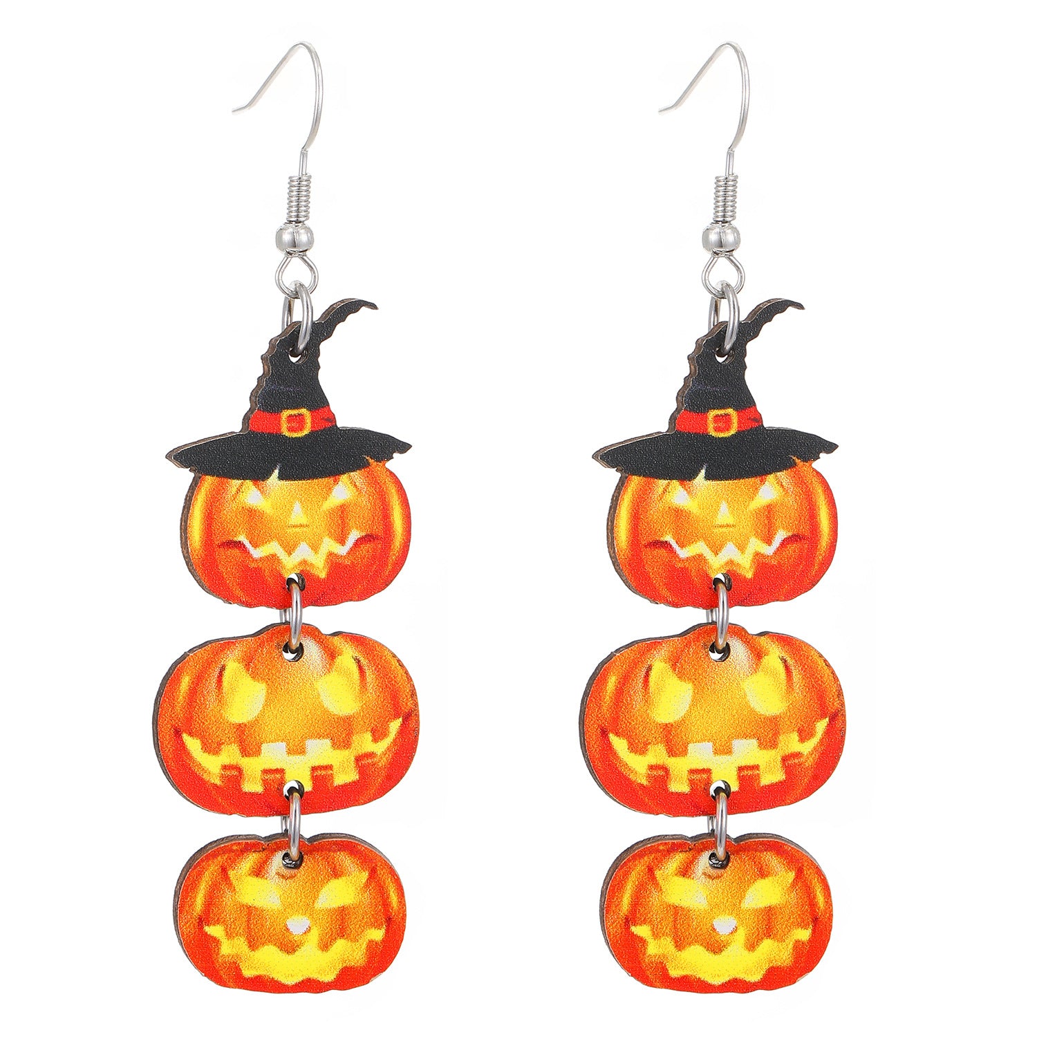 Wholesale Halloween Printed Colorful Pumpkin Skull Ghost Gift Creative Splicing Wooden Earrings