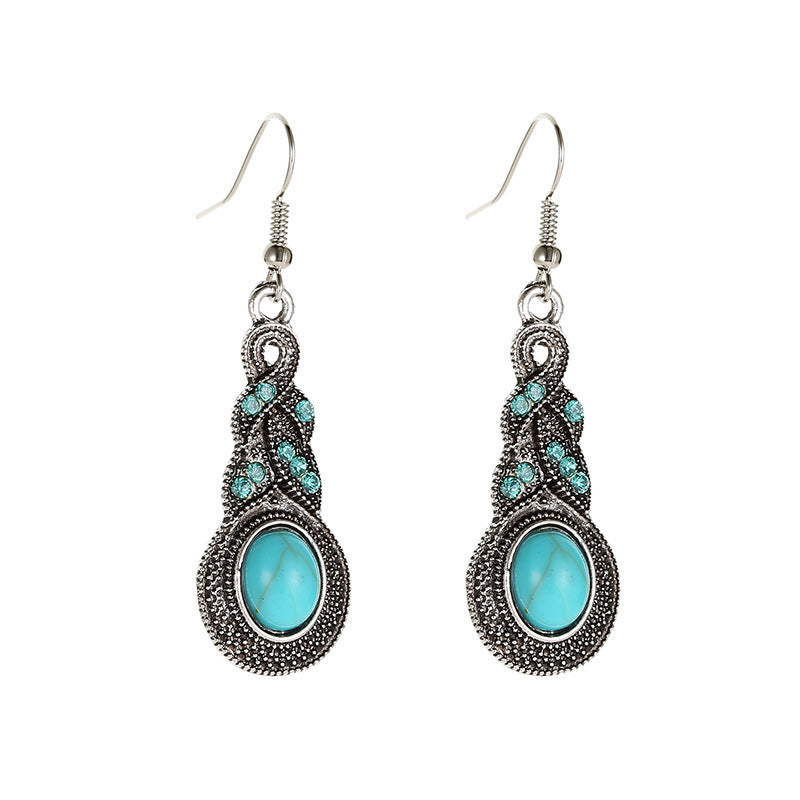 Wholesale Crystal Inlaid Turquoise Earrings and Pendants Alloy Necklace Set