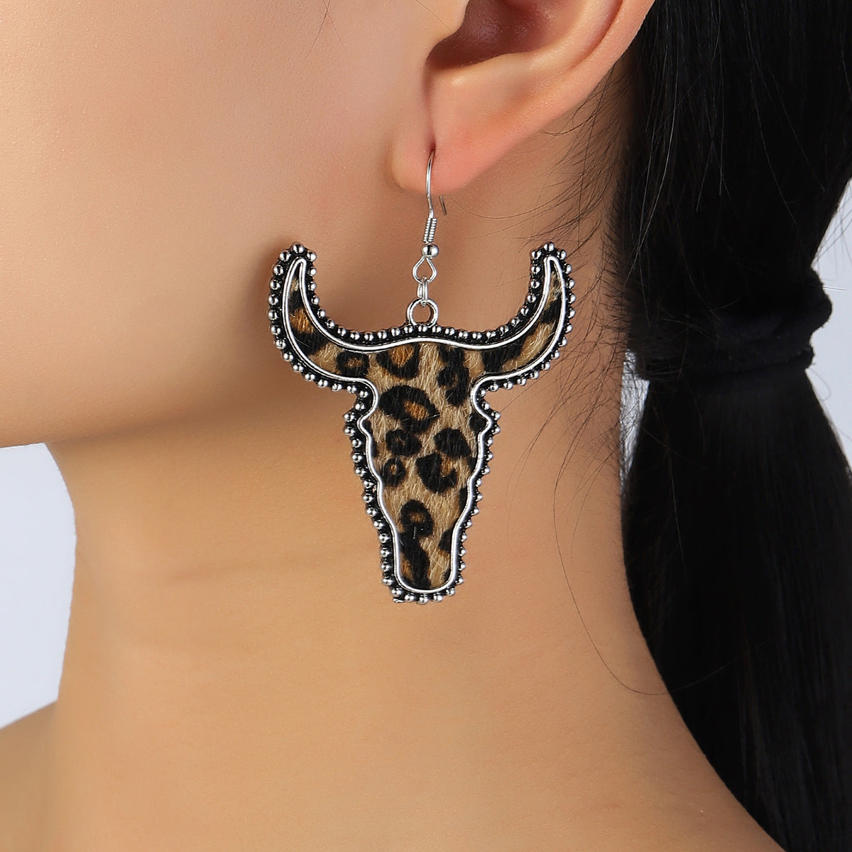 Wholesale Retro Western Cow Pattern Leopard Print Metal Earrings Fashion Jewelry Accessory
