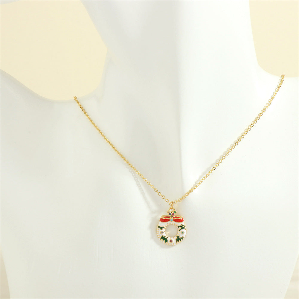 Wholesale European and American Christmas Series Micro-Inlaid Oil Drop Pendant Necklace